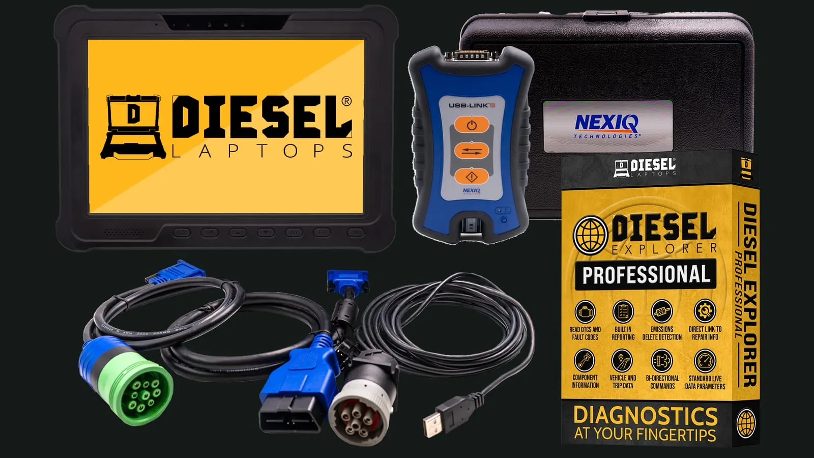 Diesel Laptops Universal Truck Diagnostic Kit with Rugged Tablet product photography from Diesel Laptops